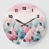 Minze und rosa Tannenbäume Winterlandschaft Große Wanduhr (Vorderseite)