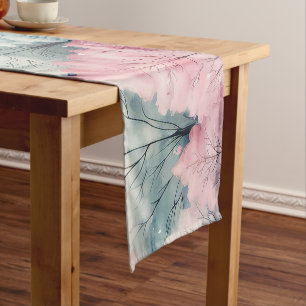 Minze und rosa Tannenbäume Winterlandschaft Kurzer Tischläufer