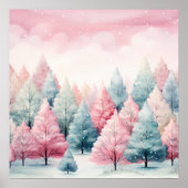 Minze und rosa Tannenbäume Winterlandschaft Poster (Vorne)