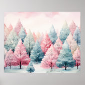 Minze und rosa Tannenbäume Winterlandschaft Poster (Vorne)