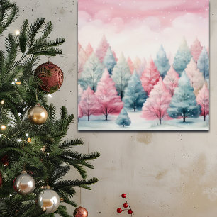 Minze und rosa Tannenbäume Winterlandschaft Poster