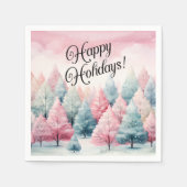 Minze und rosa Tannenbäume Winterlandschaft Serviette (Vorderseite)