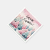 Minze und rosa Tannenbäume Winterlandschaft Serviette (Ecke)