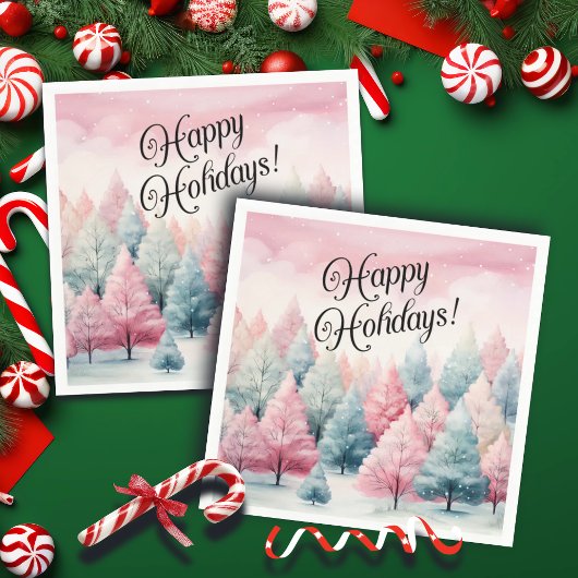 Minze und rosa Tannenbäume Winterlandschaft Serviette