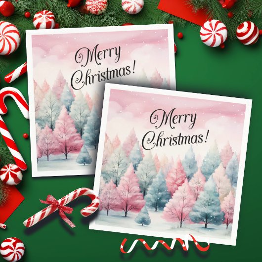 Minze und rosa Tannenbäume Winterlandschaft Serviette