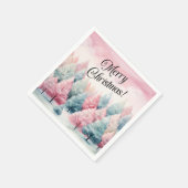 Minze und rosa Tannenbäume Winterlandschaft Serviette (Ecke)