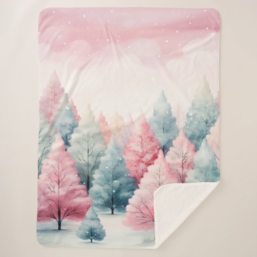 Minze und rosa Tannenbäume Winterlandschaft Sherpadecke (Vorderseite)