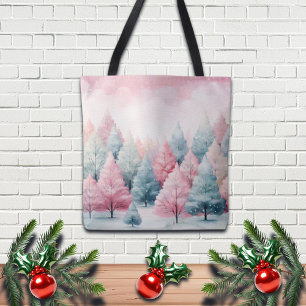 Minze und rosa Tannenbäume Winterlandschaft Tasche