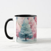 Minze und rosa Tannenbäume Winterlandschaft Tasse (Links)
