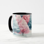 Minze und rosa Tannenbäume Winterlandschaft Tasse (Vorderseite Links)