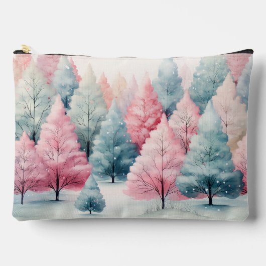 Minze und rosa Tannenbäume Winterlandschaft Zubehörtasche (Vorderseite)