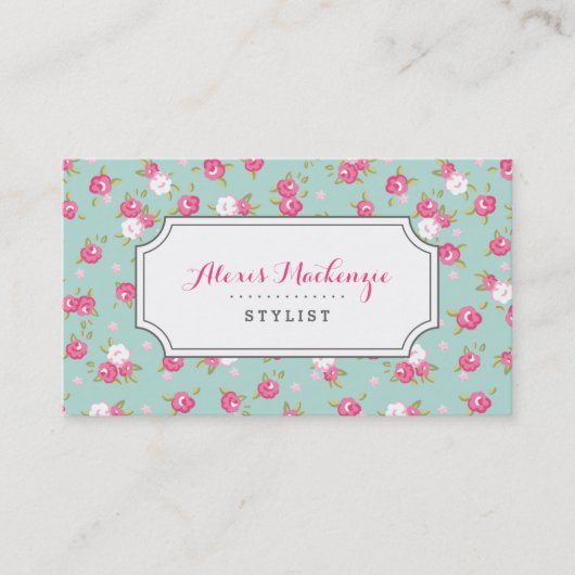 Minze und rosa Vintage Blumendrucke Visitenkarte (Vorderseite)