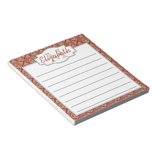 Minze und rote Monogramm Baum des Lebensmusters Notizblock (angewinkelt)