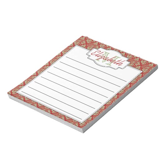 Minze und rote Monogramm Baum des Lebensmusters Notizblock (Rotiert)