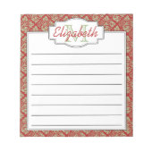 Minze und rote Monogramm Baum des Lebensmusters Notizblock (Vorderseite)