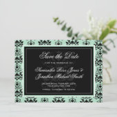 Minze und schwarze Damasken Hochzeit Save the Date (Stehend Vorderseite)