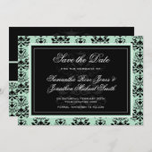 Minze und schwarze Damasken Hochzeit Save the Date (Vorne/Hinten)