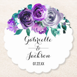 Minze- und violettes florales Wasserfarben-Hochzei Untersetzer