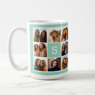 Minze und Weiß Foto Collage mit Monogramm Kaffeetasse