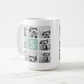 Minze und weiße FotoCollage mit Monogramm Kaffeetasse (Vorderseite Links)