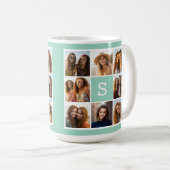 Minze und weiße FotoCollage mit Monogramm Kaffeetasse (VorderseiteRechts)