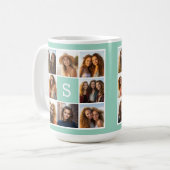 Minze und weiße FotoCollage mit Monogramm Kaffeetasse (Vorderseite Links)