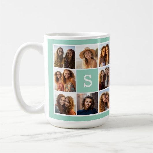 Minze und weiße FotoCollage mit Monogramm Kaffeetasse (Links)