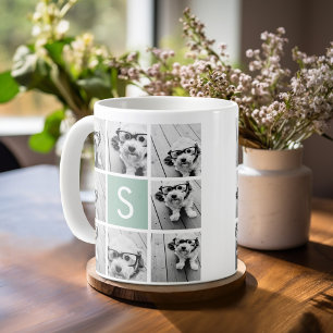 Minze und weiße FotoCollage mit Monogramm Kaffeetasse