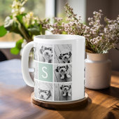 Minze und weiße FotoCollage mit Monogramm Kaffeetasse