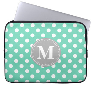 Minze und weiße Polka Dots Grau Monogramm Laptopschutzhülle