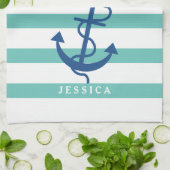 Minze und weiße Streifen blauer Wasseranker 2 Geschirrtuch (Gefaltet)