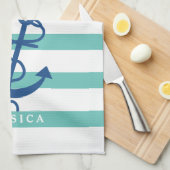 Minze und weiße Streifen blauer Wasseranker 2 Geschirrtuch (Viertel Falte)