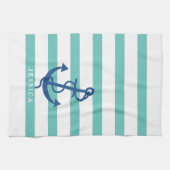 Minze und weiße Streifen blauer Wasseranker 2 Geschirrtuch (Horizontal)