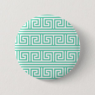 Minze und weißes griechisches Schlüsselmuster Button