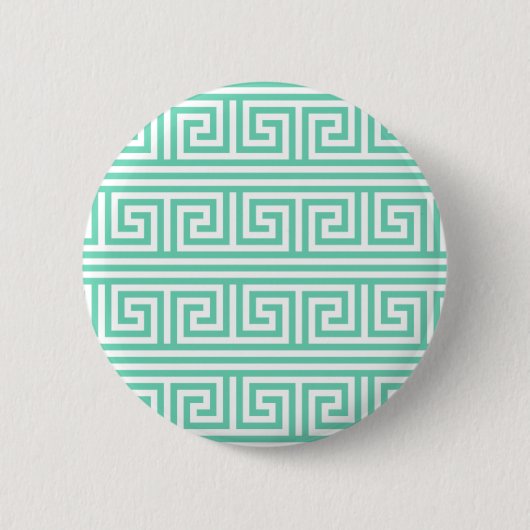 Minze und weißes griechisches Schlüsselmuster Button (Vorderseite)