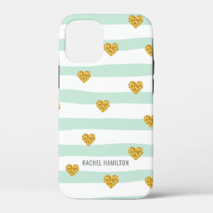 Minze und White Stripes Gold Hearts Individuelle N Case-Mate iPhone Hülle