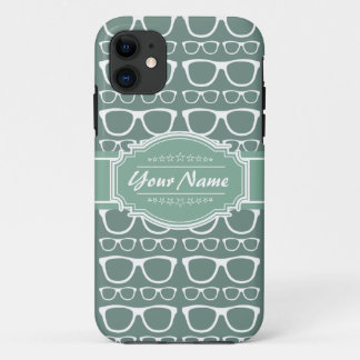 Minze und Whitte Glasses Pattern Personalisiert iPhone 11 Hülle