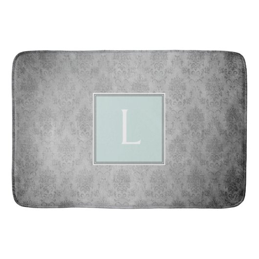 Minze Vintag Damask Monogram Bath Mat Badematte (Vorderseite)