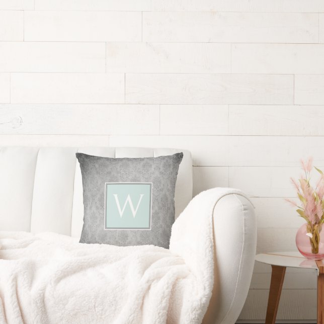 Minze Vintag Damask Monogram Kissen (Liege)