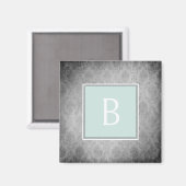 Minze Vintag Damask Monogram Magnet (Vorderseite/Rückseite)