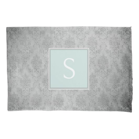 Minze Vintag Damask Monogram Pillowcase Kissenbezug (Vorderseite)