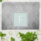 Minze Vintag Damask Monogramm Handtuch (Gefaltet)