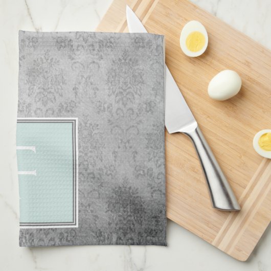 Minze Vintag Damask Monogramm Handtuch (Viertel Falte)