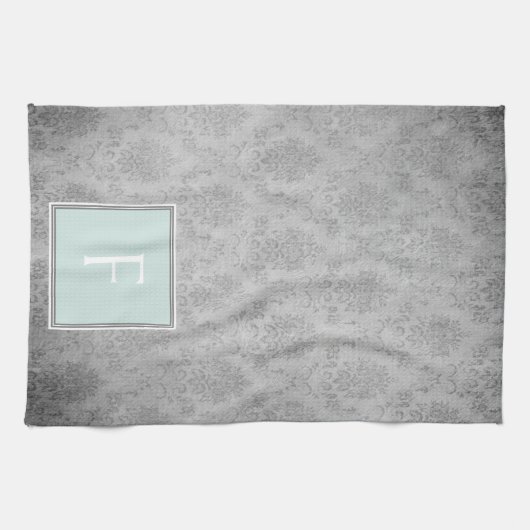 Minze Vintag Damask Monogramm Handtuch (Horizontal)