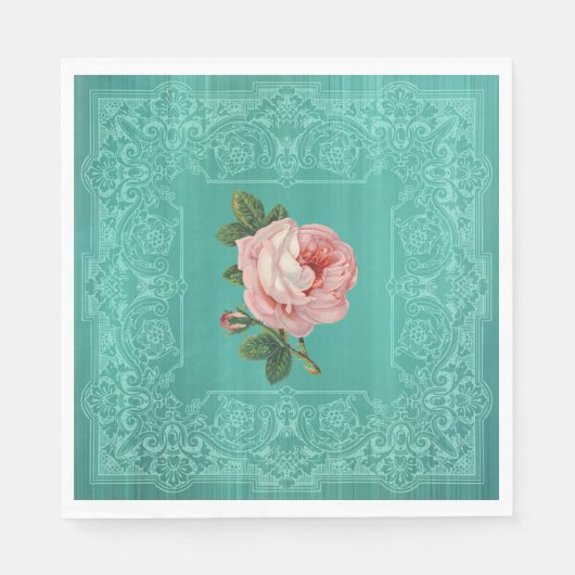 Minze Vintage Rose Papier Napkins Serviette (Vorderseite)