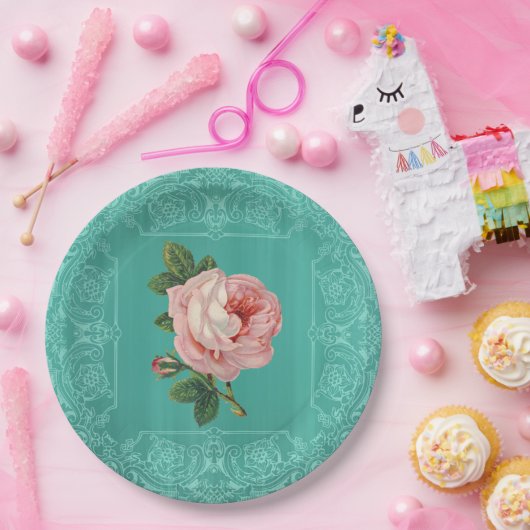 Minze Vintage Rose Papier Teller (Party)