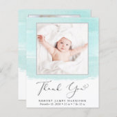 Minze Wasserfarbe Foto Geburtsankündigung (Vorne/Hinten)