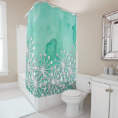 Minze Wasserfarbe und weiße Blume Duschvorhang (Beispiel)