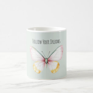 Minze Weiß Gelb Rosa Türkis Schmetterling Kaffeetasse