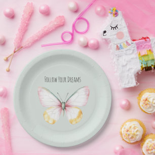 Minze Weiß Gelb Rosa Türkis Schmetterling Pappteller